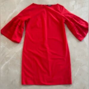 Lauren Ralph Lauren Dress Size 8 Red Eyelet Bell Sleeve Back Zipper Boat Neck